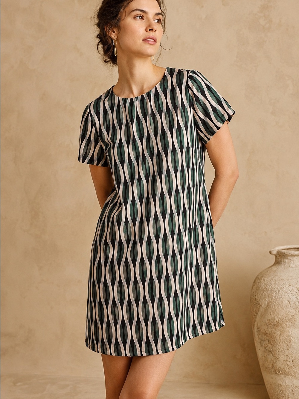 Corey Lynn Calter Green Black Cream Geometric Mini Dress